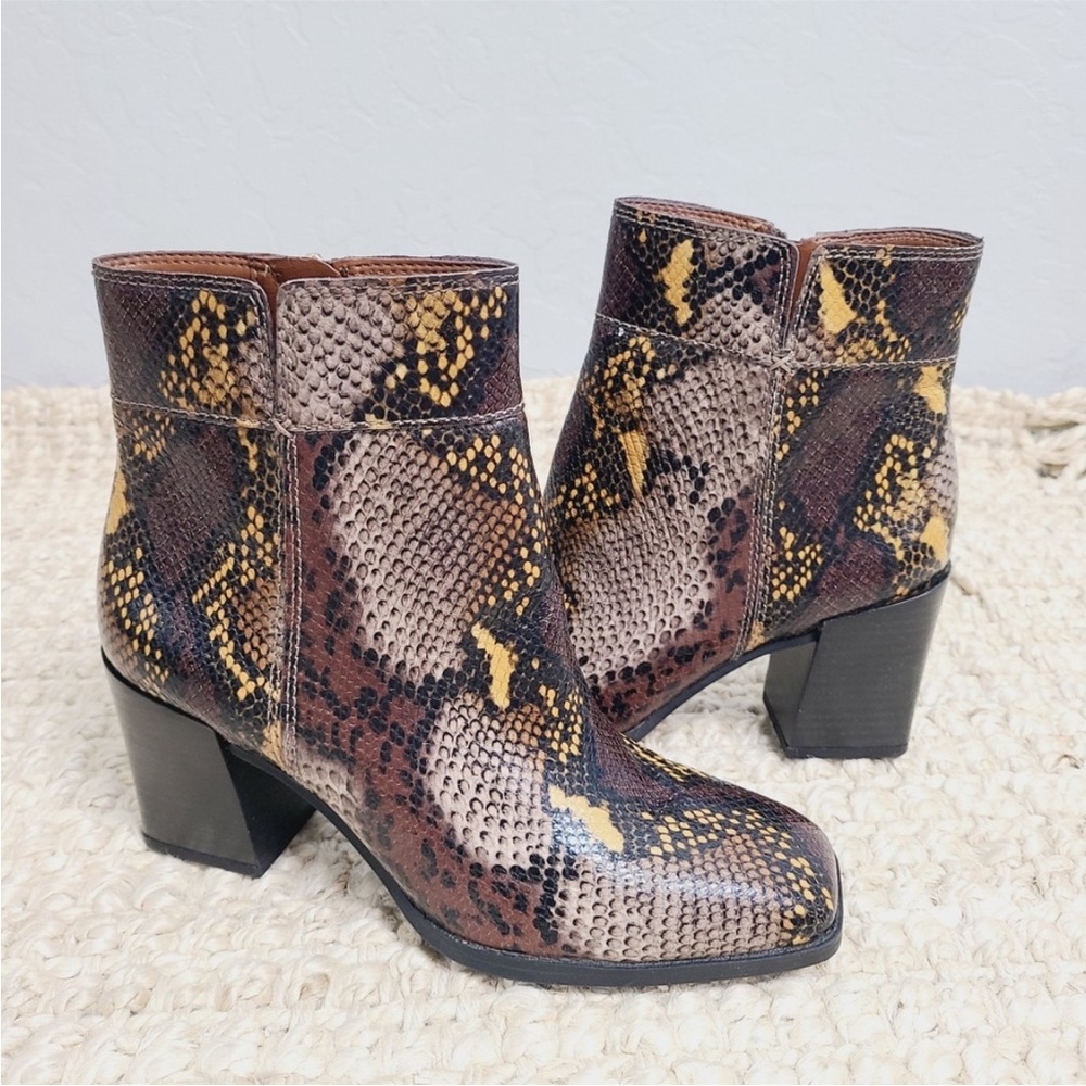 Franco Sarto Snakeskin Patterned Ankle Boots - Brown and Yellow - NWOT